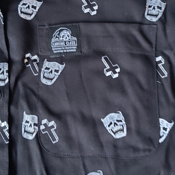 Lurking Class by Sketchy Tank Cry Print Black short sleeve button up shirt - Picture 5 of 5